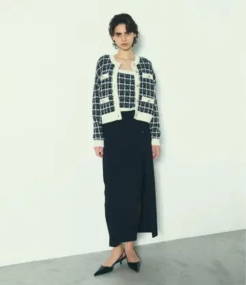 다이어그램 체크 크루 니트 가디건 화이트 미사용 택 포함