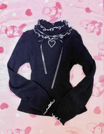 [레어] MARS 하트 골지 상의 블랙