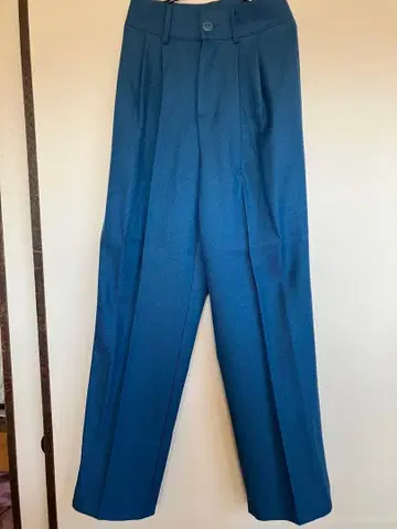 파란 플리츠 와이드 팬츠