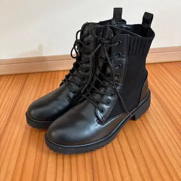 시마무라 블랙 밀리터리 레이스업 니트 부츠