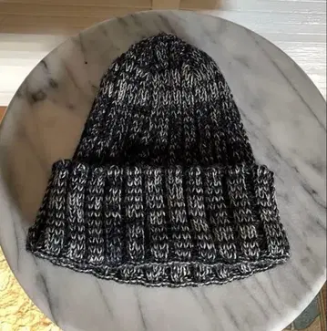 리브 니트 모자 블랙 그레이