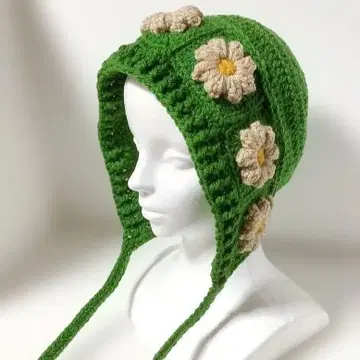 핸드메이드 꽃 보닛 귀도리 니트 모자 발라클라바 후드 모자 y2k