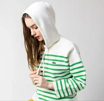 [ 새상품급 ] Lacoste 스트라이프 후드 부착 긴팔 T셔츠 M