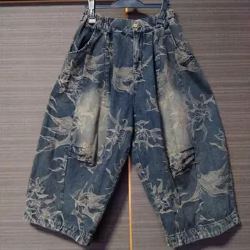 꽃무늬 데님 와이드 팬츠