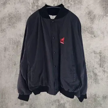 USA 자수 빅 실루엣 점퍼 리브 옷깃 블루종 스냅 버튼