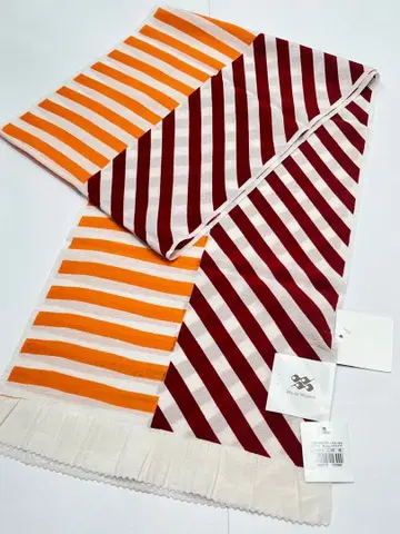 순수 실크 오비 장식 천 패턴 줄무늬 패턴 오렌지와 빨간색