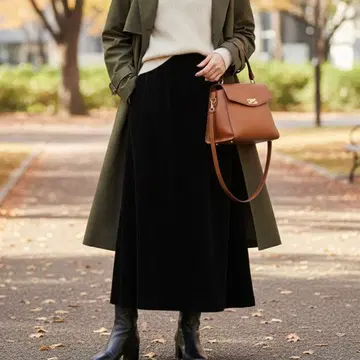 ROPE 코듀로이 저지 타이트 스커트 맥시 롱