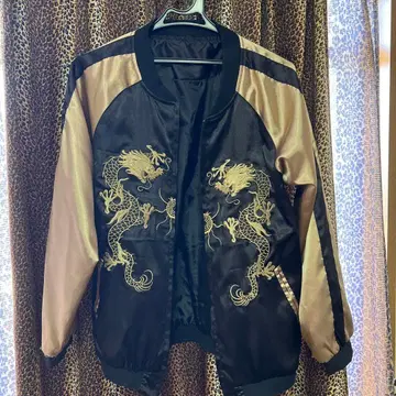 드래곤 자수 스카잔 블랙/골드 얇은 소재 (등 없음)