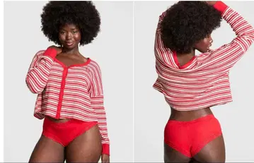 PINK 빨간색과 화이트 스트라이프 가디건