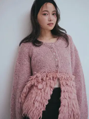 andequal fringe design gritter knit 핑크