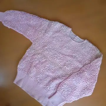 핑크 꽃무늬 레이스 편직 긴팔 스웨터