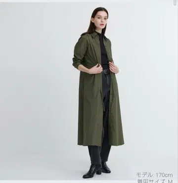 [ 새상품 미사용 ] 유니클로 코튼 롱 셔츠 원피스 다크 그린 L