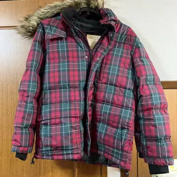 프리미엄 다운 자켓 S 사이즈 빨강 초록 체크