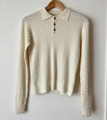 Steven Alan 아이보리 뜨개질 폴로 스웨터 긴팔