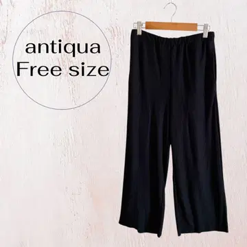 antiqua 와이드 팬츠 프리 사이즈 블랙 플리츠 허리밴딩