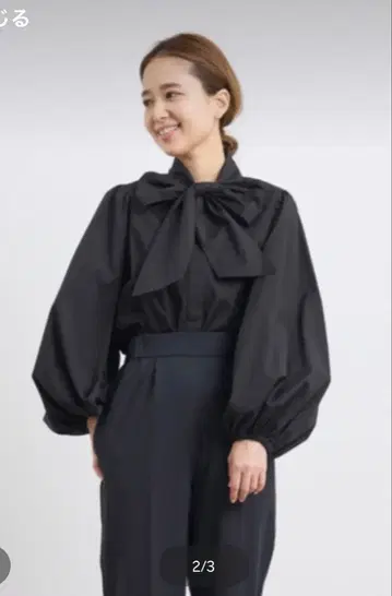 [ 새상품급 ] yori 요리 빅 리본 퍼프 슬리브 블라우스 보타이 블랙