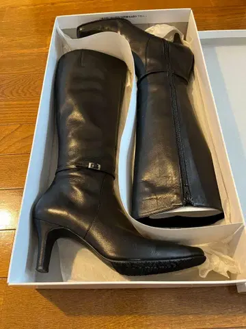 가죽 롱 부츠 하이힐 블랙