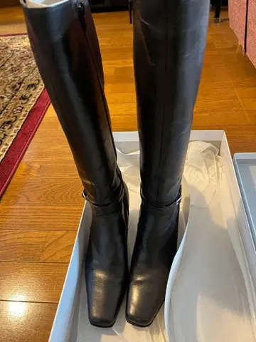 가죽 롱 부츠 하이힐 블랙