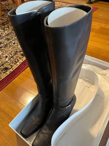 가죽 롱 부츠 하이힐 블랙