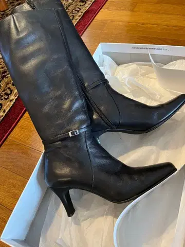 가죽 롱 부츠 하이힐 블랙