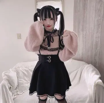 MARS 서스펜더 벨트 플레어 스커트 블랙 레이스