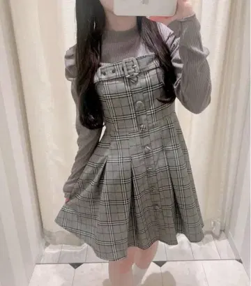 evelyn 에블린 체크 프론트 벨트 OP 원피스