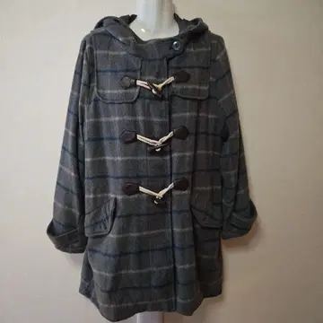 그레이 계열 체크 무늬 더플 코트