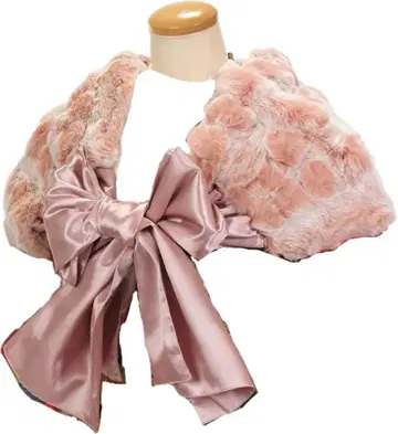 숄 성인식 후리소데 드레스 스톨 새틴 리본 래빗 퍼 핑크