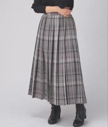 허니즈 그라시아 체크 플리츠 스커트 그레이 L