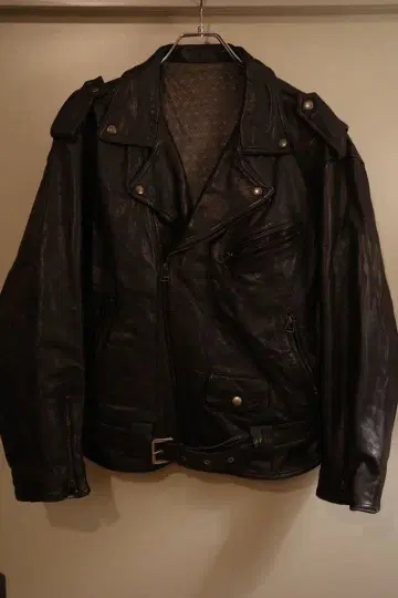 빈티지 천연 가죽 가죽 라이더 자켓 오버 사이즈 싱글 ~90s