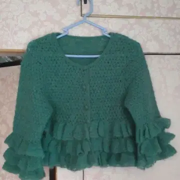 rich 로얄 아파트먼트 그린 프릴 달린 크로셰 가디건