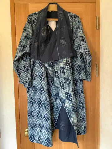 아노키 인도 네이비 나염 면 코트