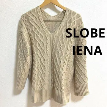 슬로브 이에나 니트 케이블 짜임 V넥 풀오버 베이지