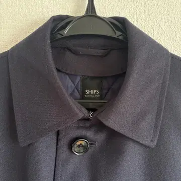새상품급 SHIPS 스텐칼라 울 코트 이너 포함 다크 네이비