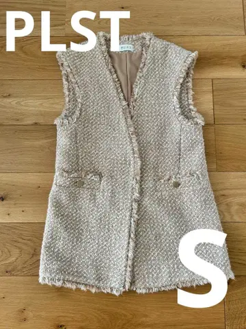 [ PLST ] 트위드 미들 베스트 S 사이즈 베이지