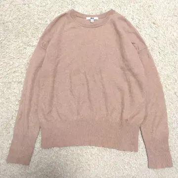 UNIQLO 핑크 베이지 긴팔 니트 스웨터 캐시미어 100% XL