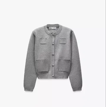 ZARA 플레인 니트 자켓 패디드 숄더