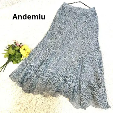 안데뮤 [ M ] 스커트 롱 기장 플레어 전체 레이스 허리밴딩 스트레치