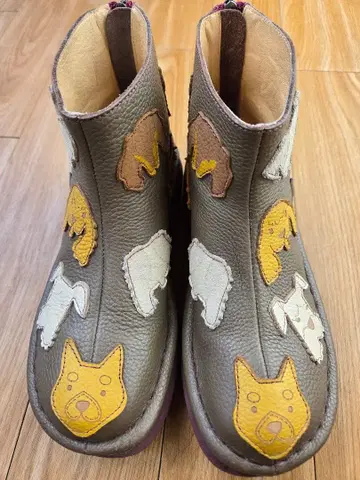 에스타시온 Estacion 강아지 모티브 천연 가죽 숏부츠