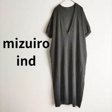 mizuiro ind 그레이 V넥 프렌치 슬리브 롱 베스트 울