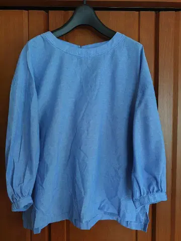 coen 린넨 혼방 7부 소매 셔츠 라이트 블루