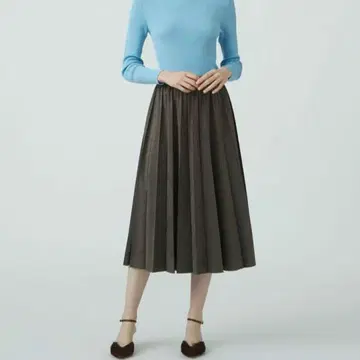 [새상품급] Ballsey 라이트 스웨이드 롱 플리츠 스커트 다크 브라운