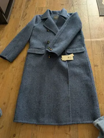 XUQIUAQ 더블 브레스트 롱 코트 블루