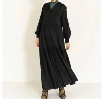 누키테파 레이온 도비 원피스 M 블랙