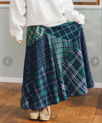 밀크페도 패치워크 플레어 스커트 체크 무늬