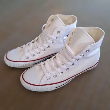 화이트 하이컷 스니커즈 레드 라인