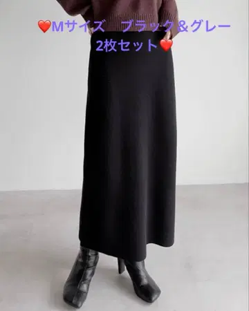 밀라노 리브 내로우 니트 스커트 타이트 스커트 블랙&그레이 M