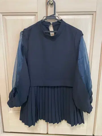 플리츠 절개 셋업 팬츠 드레스 네이비