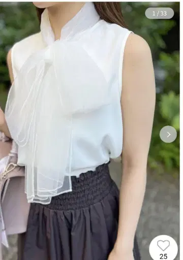 SNIDEL 튤 보타이 슬리브리스 블라우스