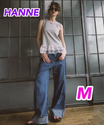 HANNE 앙 롤업 와이드 데님 블루 M